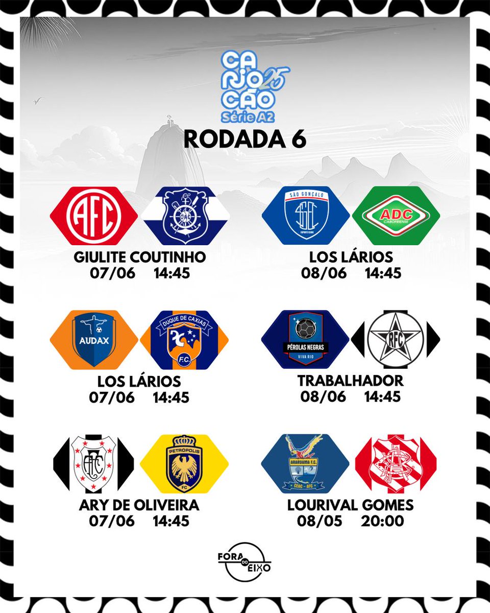 Você piscou e a Série A2 chegou na sua metade!

Destaque para o clássico America x Olaria, duelo local entre Pérolas x Resende e confronto direto na luta contra o Z2 entre Araruama x Bangu.

Confira abaixo os jogos que terão transmissão e televisionamento:

📺 America x Olaria -