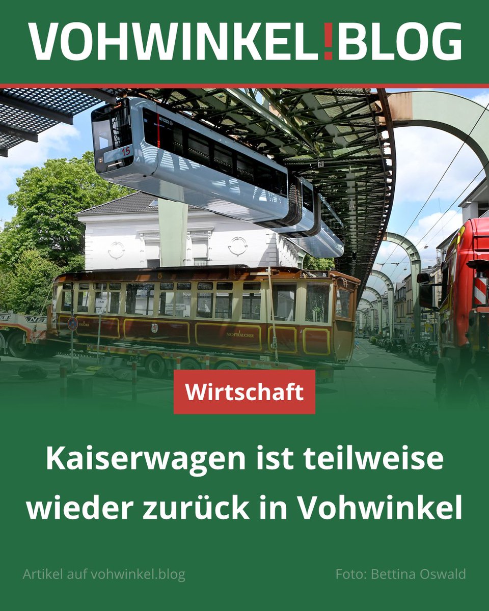Die Zeit ohne Kaiserwagen geht langsam zu Ende: Zumindest der Vorderwagen ist inzwischen wieder in Vohwinkel angekommen.

Zum Artikel geht es hier:
wupper.link/4fkqy

#Wuppertal #Vohwinkel #Sonnborn #WuppertalerStadtwerke #WSW #Schwebebahn #Kaiserwagen #SchwebebahnWerkstatt