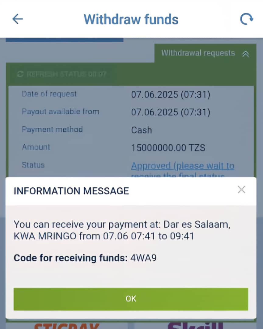 AIR ROMANO: Mfalme wa Malipo kwa Wanaotumia 1XBET kupitia mawakala.

Leo hii TZS 15,000,000 zimetolewa kupitia Romano Pay – bila kisingizio, papo kwa papo.

Mahali: Dar es Salaam, Kwa Mringo.
Code ya malipo: 4WA9

Ukiwa na AIR ROMANO, pesa inatua salama na kwa haraka.

ROMANO PAY