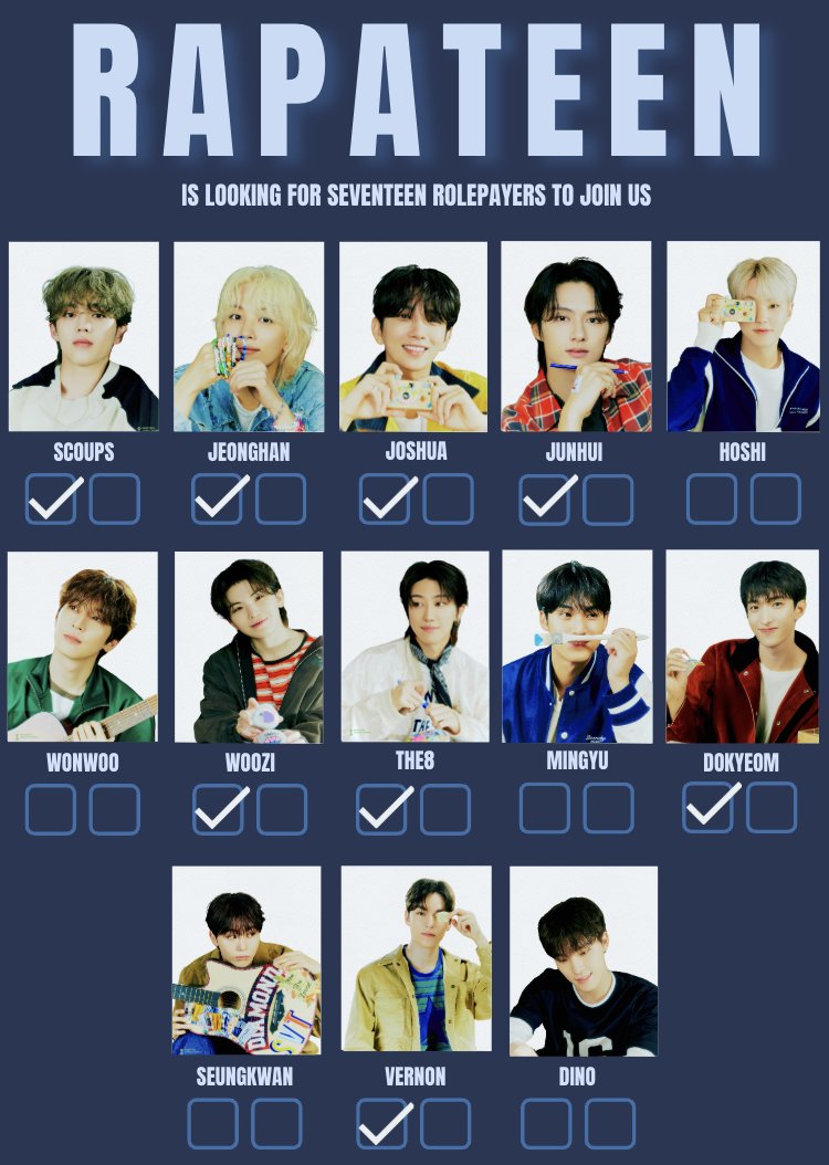 This is RAPATEEN calling to all SVT RPers out there !

If you’re looking for a place to truly belong, laugh endlessly, and celebrate.. then RAPATEEN is exactly where you need to be. 💎✨

make sure to follow us &amp; reply in the column down below.

so, are you ready to rock with us?