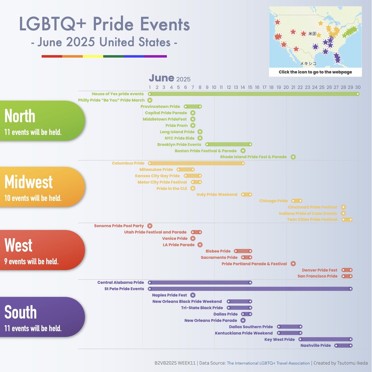 TIkeda93820944's tweet image. #B2VB 2025 WEEK11_Build a Gantt Chart This visualization has a vibrant and colorful design.  

Thanks @imsarahcarr @datadivergent
@upinyourvizness @ReadySetData @datavizfairy @VizWithVictory
🔗public.tableau.com/views/B2VB2025…
 #DataPride