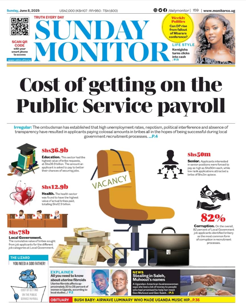 DailyMonitor's tweet photo. The IGG’s bi-annual performance report to Parliament shows that the education sector had the highest value of bribe requests, standing at Shs36.9b.
Read these and more stories in your Sunday Monitor in the link below: https://t.co/2Lq4awktXg
#MonitorUpdates
#TruthEverday https://t.co/a1jpwIQxDZ