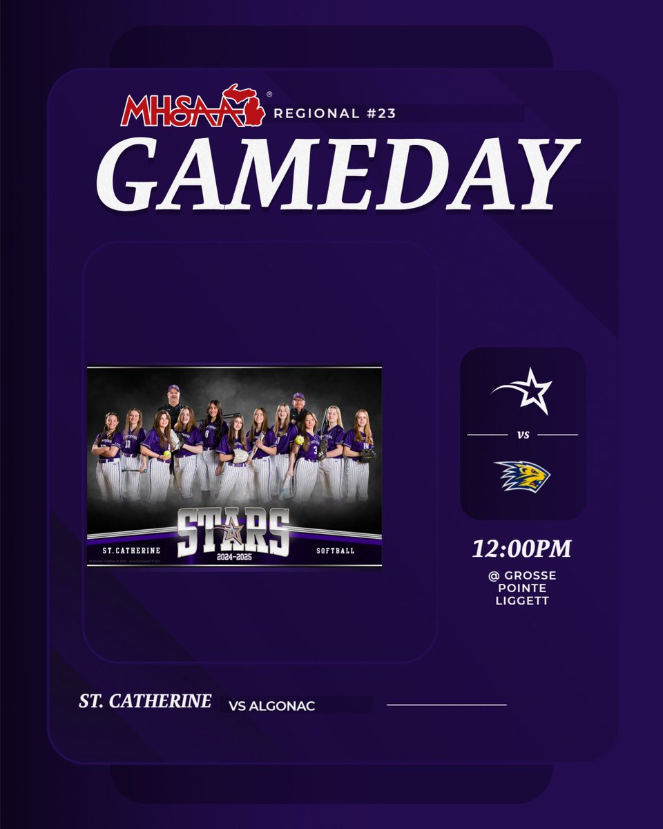 🌟 Good luck to our softball team as they take on Algonac in the MHSAA Regional Semifinal today, hosted by Liggett! Let’s go STARS — play with heart and leave it all on the field! 💜🥎
