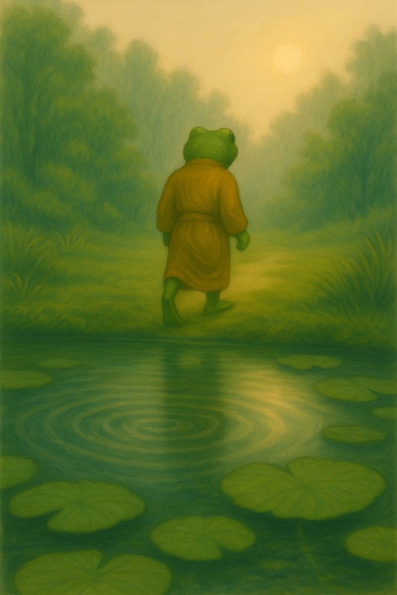 SatoriHopper's tweet photo. Episode 2: “Presence”–Ⅴ
Ripples danced across the surface.
He watched them closely.
A quiet shift stirred within.
En took his next step.
#SatoriHopper #Frogman
#ZENFANTASY #VisualPoetry
#AIstorytelling #IndieNarrative
#DreamlikeScenes #QuietMoments
#EnTheFrog https://t.co/OYcrK6Z4OU