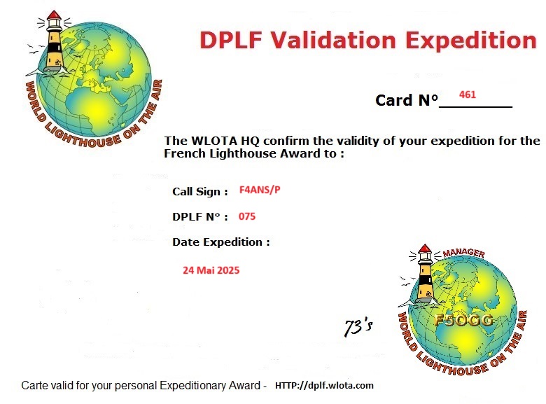 DPLF_Award's tweet photo. #DPLF_Award #DPLF 
Validation expédition DPLF : PB 075 / F4ANS/P https://t.co/LICRG5NIVi