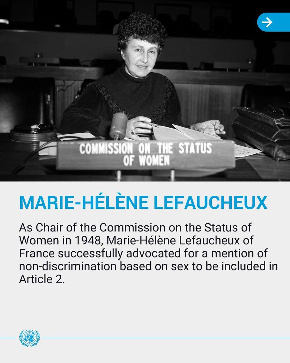 United Nations Geneva (@ungeneva) on Twitter photo Many women helped make the #UDHR Declaration what it is today.
Marie-Hélène Lefaucheux🇫🇷, as Chair of the Commission on the Status of Women in 1948, championed #GenderEquality in Art2
Discover the women who shaped the Universal Declaration buff.ly/HS61SQl
<a href="/UNHumanRights/">UN Human Rights</a> Many women helped make the #UDHR Declaration what it is today.
Marie-Hélène Lefaucheux🇫🇷, as Chair of the Commission on the Status of Women in 1948, championed #GenderEquality in Art2
Discover the women who shaped the Universal Declaration buff.ly/HS61SQl
<a href="/UNHumanRights/">UN Human Rights</a>