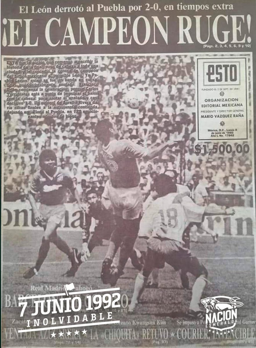 33 años que el Club León obtuvo su QUINTA ESTRELLA...

7 de junio de 1992.
Única final de liga que los Esmeraldas ganaron en su estadio ante su gente.