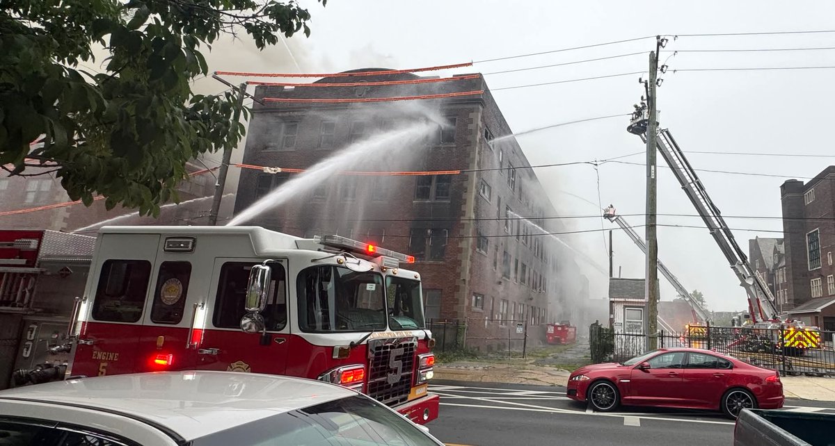 Shortly after 5 a.m., companies arrived at 48th &amp; Locust streets in West Philly to find heavy fire showing from a vacant apartment complex. The fire reached four alarms, bringing to the scene more than 150 firefighters, medics, chiefs and support personnel. (1/2)