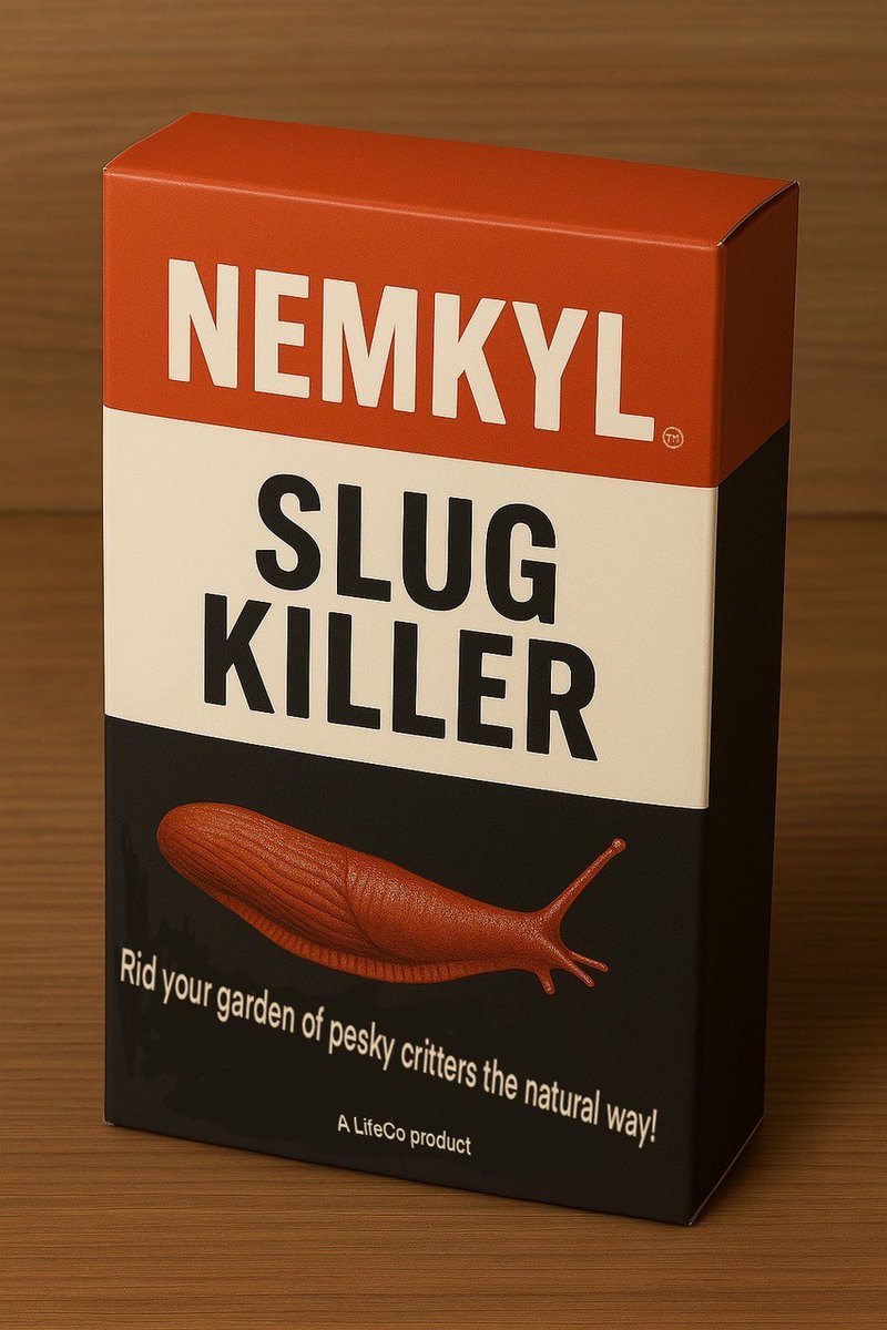 “Sick of seeing all your hard work and expensive plants eaten away by those pesky critters?” Suddenly Snake Oil is holding a box of slug killer to his cheek. The label on the box isn’t subtle. It’s brash, big capital letters, scarlet on a white background:
templedarkbooks.com/nematodes