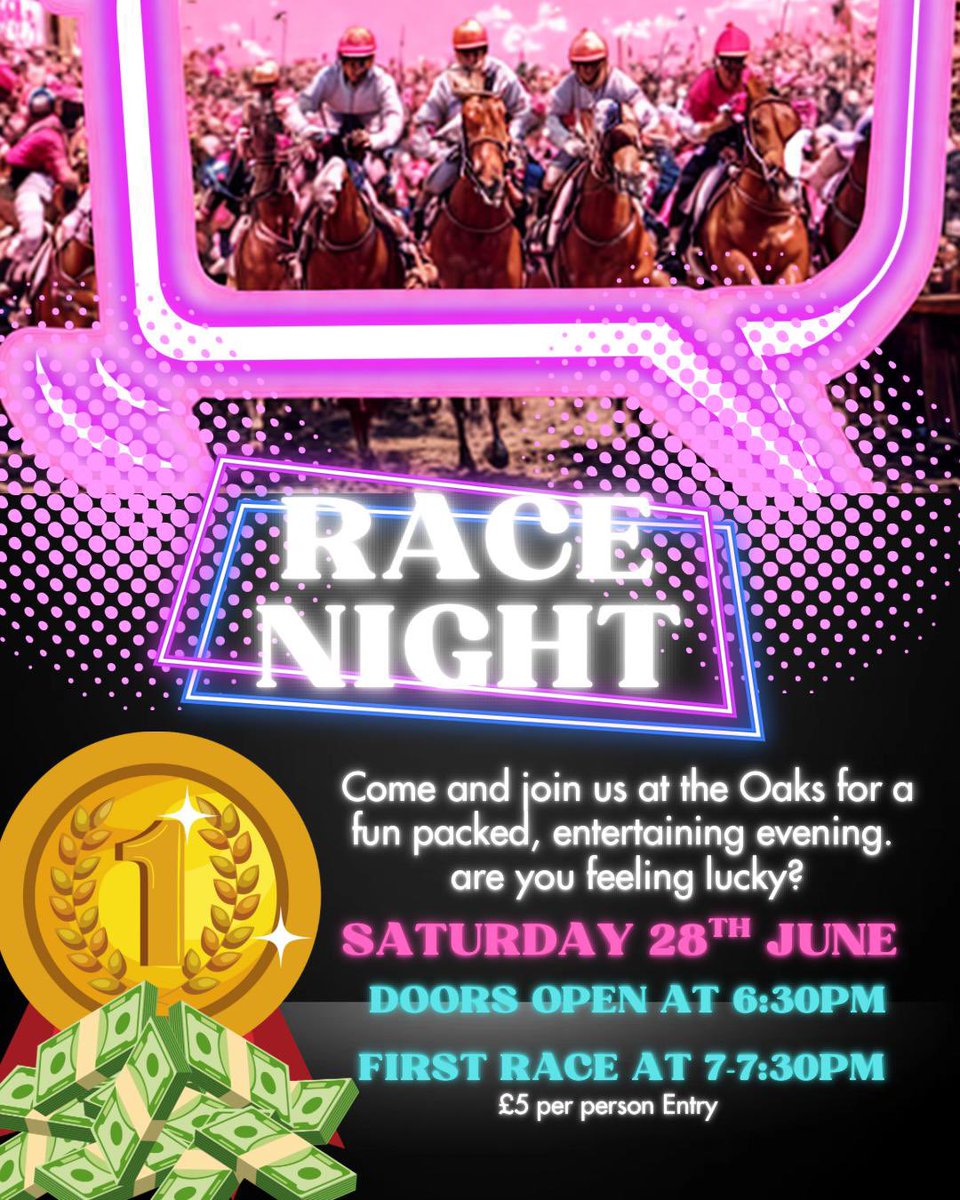 🎉 Two Fantastic Nights Coming Up! 🎉

Mark your calendars and get ready for double the fun at the club! 🥳

🐎 Race Night – Saturday, 28th June
Place your bets and cheer on your favourites – a thrilling evening full of laughs, friendly competition, and maybe even a lucky win or