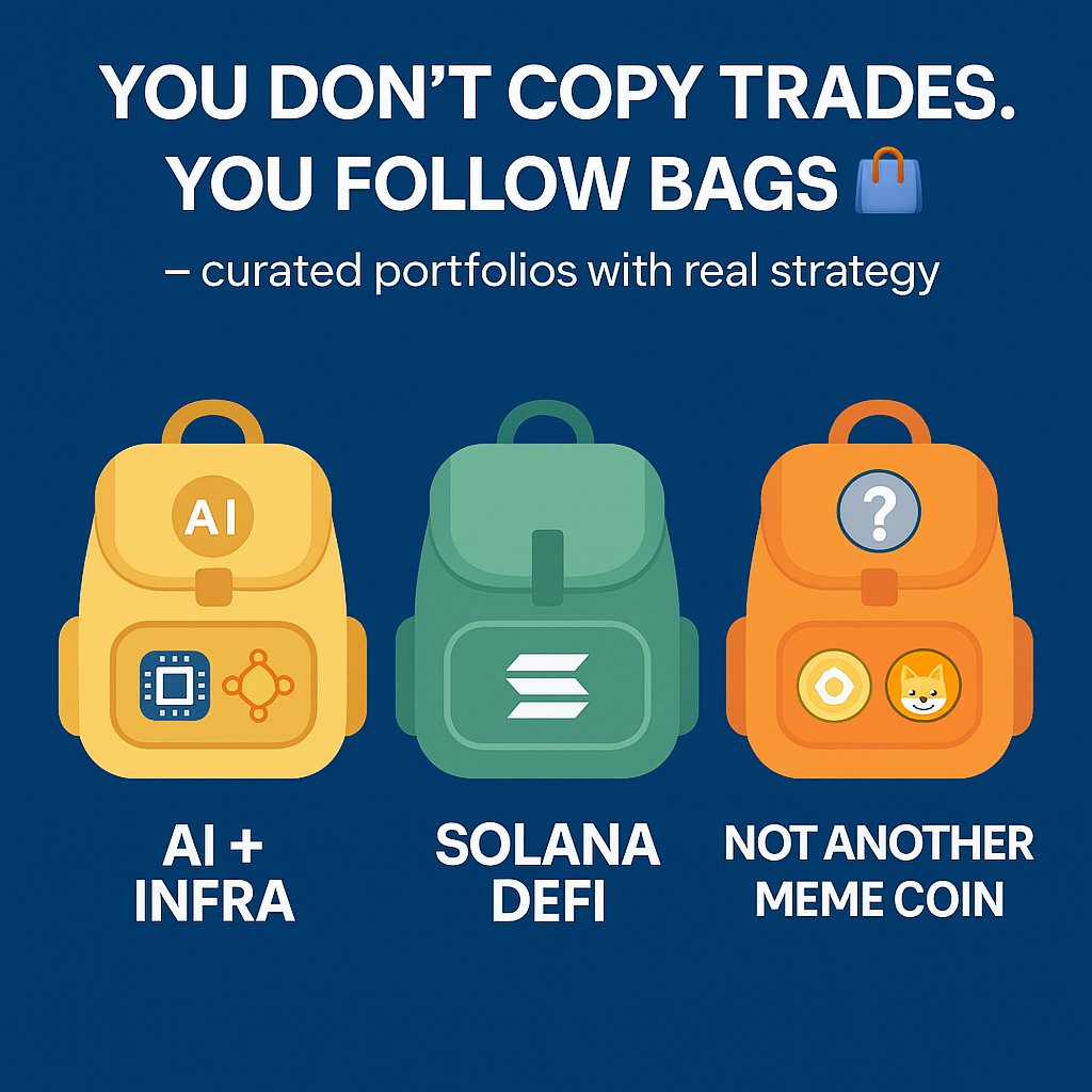 Elly_Jay_001's tweet photo. And NO!! You’re not copying random trades anymore.
That’s ✨ 2021 behavior ✨
On https://t.co/Vdu4U6qsVK, you follow BAGS
👜 = Portfolios with purpose.
Curated by humans or AIs who believe in actual narratives.
#TrendRun https://t.co/om7tWGXPNI