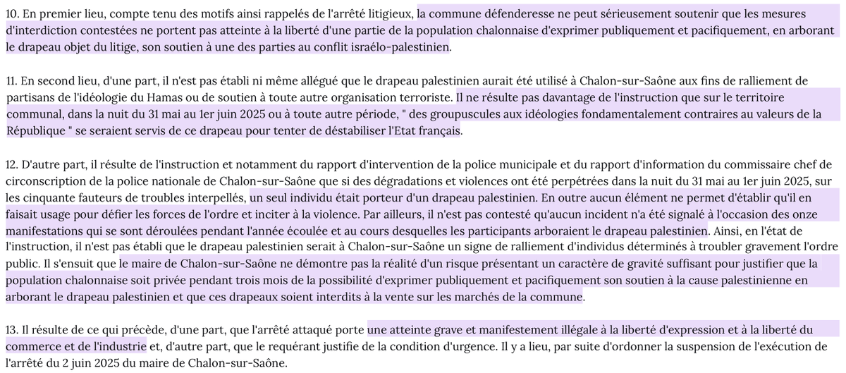 Nicolas Hervieu (@n_hervieu) on Twitter photo Drapeau palestinien : En référé, l'interdiction édictée par le maire de <a href="/Chalon_officiel/">Chalon-sur-Saône</a> est suspendue.
Car *aucun* risque pour l'ordre public.
D'où la violation du droit « d'exprimer publiquement & pacifiquement son soutien à la cause palestinienne en arborant le drapeau ». Drapeau palestinien : En référé, l'interdiction édictée par le maire de <a href="/Chalon_officiel/">Chalon-sur-Saône</a> est suspendue.
Car *aucun* risque pour l'ordre public.
D'où la violation du droit « d'exprimer publiquement & pacifiquement son soutien à la cause palestinienne en arborant le drapeau ».