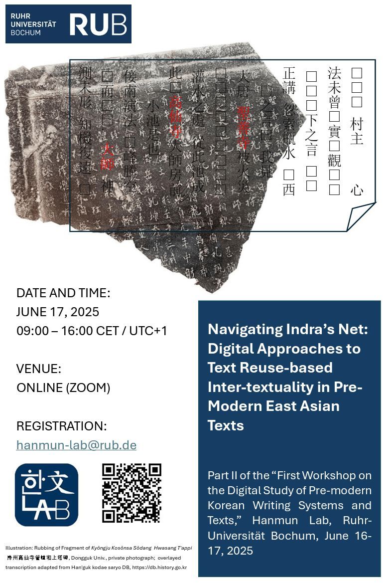 kadhsocial's tweet photo. [Workshop] Digital Approaches to Text Reuse-based Intertextuality in Pre-modern East Asian Texts https://t.co/e63pPTgj0m https://t.co/JxSohgu0sC