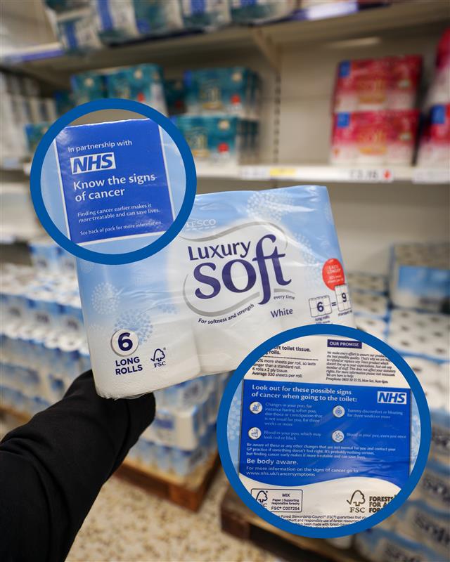 Keep an eye out for our logo on <a href="/Tesco/">Tesco</a> toilet roll – 78.9 million rolls sold and counting!

It’s a reminder for people to look out for possible signs of cancer when going to the loo. 

Know what's normal for you and contact your GP practice if something doesn't feel right.