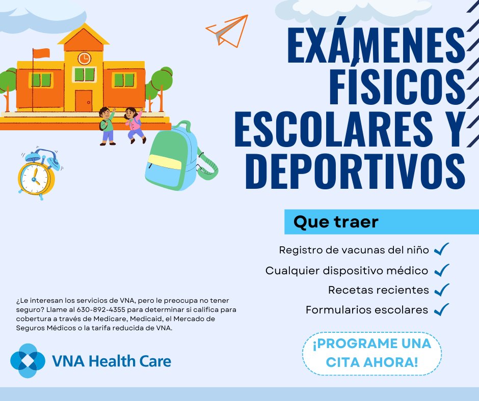 📚⚽ ¡Es tiempo de exámenes físicos escolares y deportivos!
Programe hoy la cita de su hijo/a y prepárelo/a para un año saludable.

📅 Haga su cita aquí - vnahealth.com/es/services/ma… 
#VNAHealthCare #ExámenesFísicos