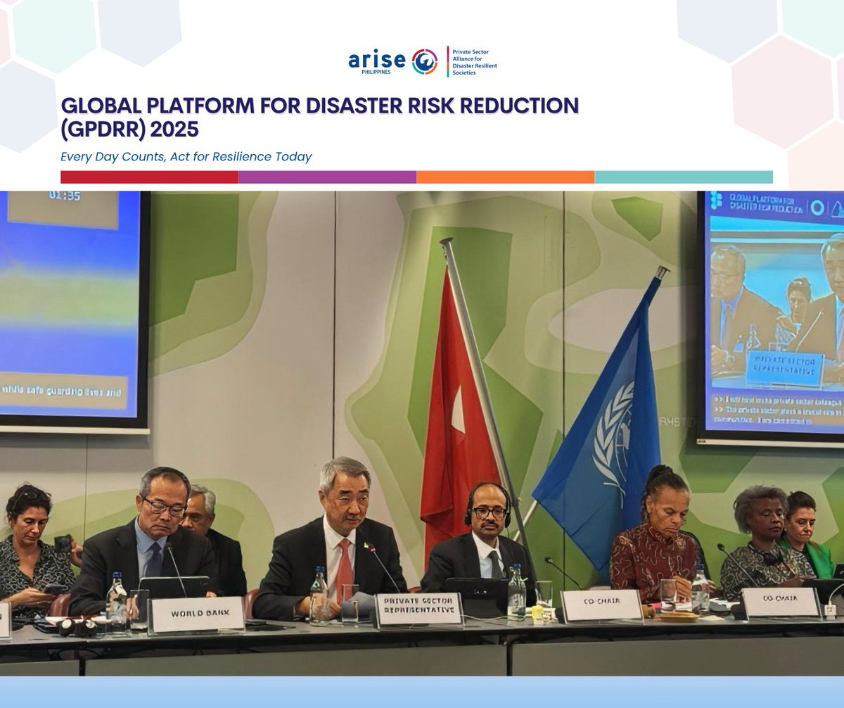 ARISE Philippines Chairperson and SM Prime Chairman of the Executive Committee Mr. Hans T. Sy delivers a statement on accelerating disaster risk reduction financing at the ministerial roundtable session of the Global Platform 2025 in Geneva, Switzerland.