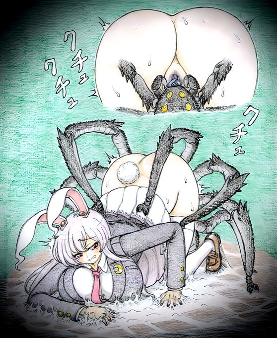 黒い蜘蛛型モンスター🕷️に捕まっちゃったうどんげ🐇 