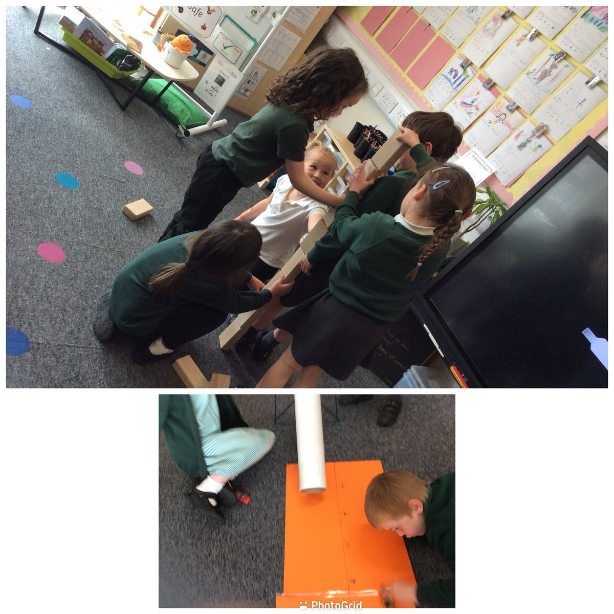 P1b have been measuring the height of each other using unit blocks this week. They also had fun measuring which car went further off a ramp. #Article29