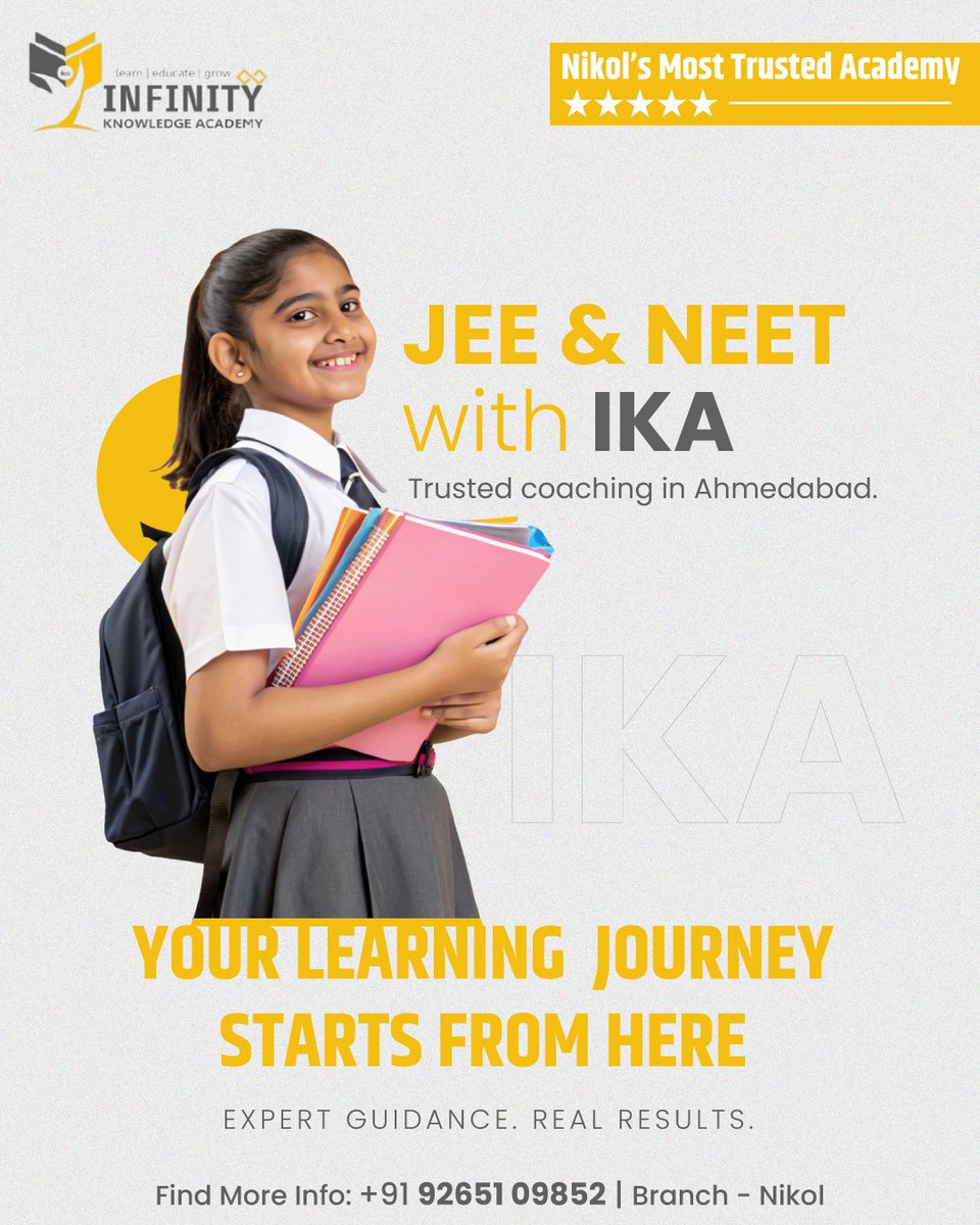ikaeduacademy's tweet image. JEE &amp;amp; NEET with IKA!
📚 Trusted coaching for JEE &amp;amp; NEET in Ahmedabad
👉 Call us now: +91 92651 09852
📍 Branch: Nikol – Ahmedabad
🌐 ikaedu.co.in

#InfinityKnowledgeAcademy #JEENeetCoaching 
#AhmedabadStudents #BestCoachingInNikol
#JEEToppers #NEETPrep2025