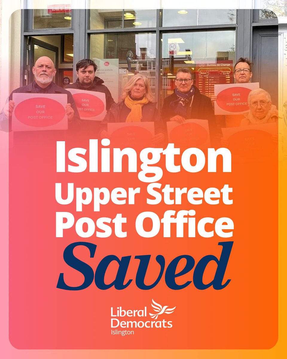 St Mary’s & St James’ Lib Dems (@stmandstjlibdem) on Twitter photo 📮 Victory for our community! Upper Street Post Office has been saved thanks to <a href="/IslingtonLibDem/">Islington Liberal Democrats</a> and local community pressure. A new operator is taking over—services will continue at the same site. 📮 Victory for our community! Upper Street Post Office has been saved thanks to <a href="/IslingtonLibDem/">Islington Liberal Democrats</a> and local community pressure. A new operator is taking over—services will continue at the same site.