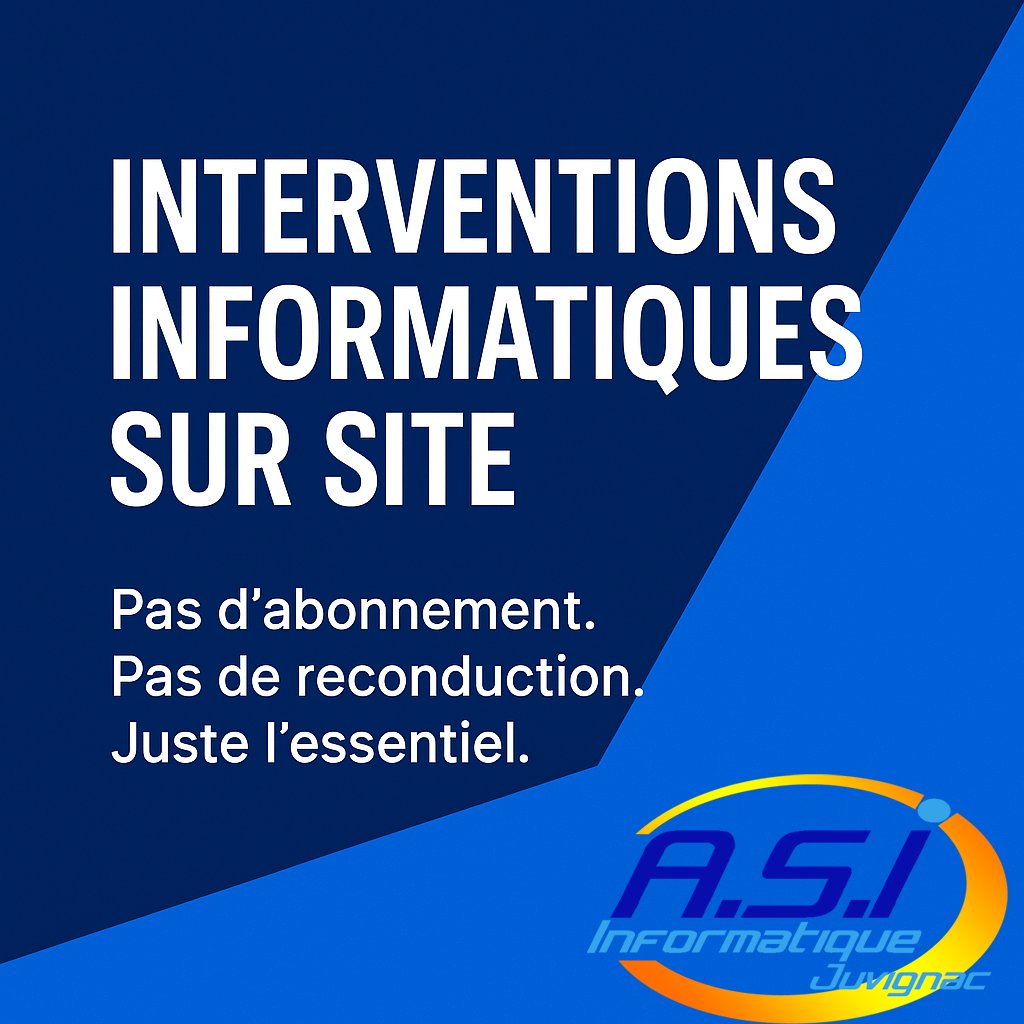 ASI_Montpellier's tweet image. 📍 Pro en galère d&apos;informatique ?
On intervient sur site rapidement.
Pas d’abonnement.
Pas de reconduction.
💡 Juste l’essentiel.
🛠️ Achetez vos heures, utilisez-les quand vous voulez.
#Informatique #SupportIT #TPE #PME #InterventionSurSite