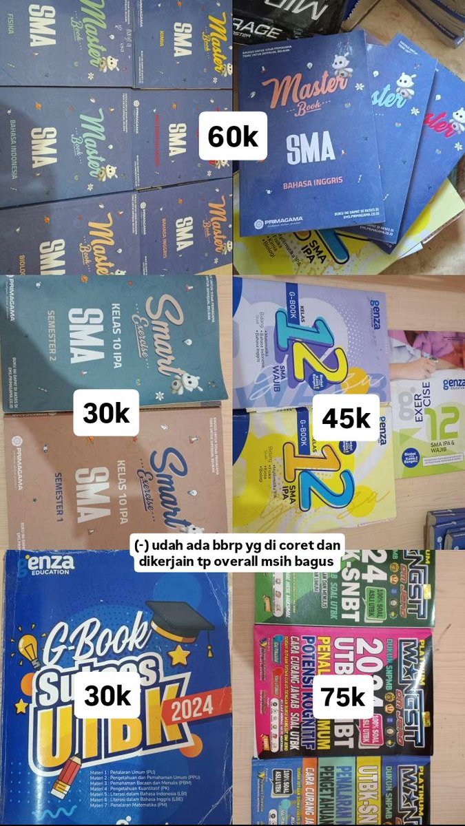maspacez's tweet photo. WTS BUKU EDISI BUKU SMA DAN BUKU MENGEJAR PTN (UTBK) AKU DULU, msih good condition tapi beberapa ada yg udah keisi/ku jawab gt guys tpi over all msih baguss bgtt srius, boleh nego tipis guys, thxx!! #zonauang https://t.co/EQalP6GD3L