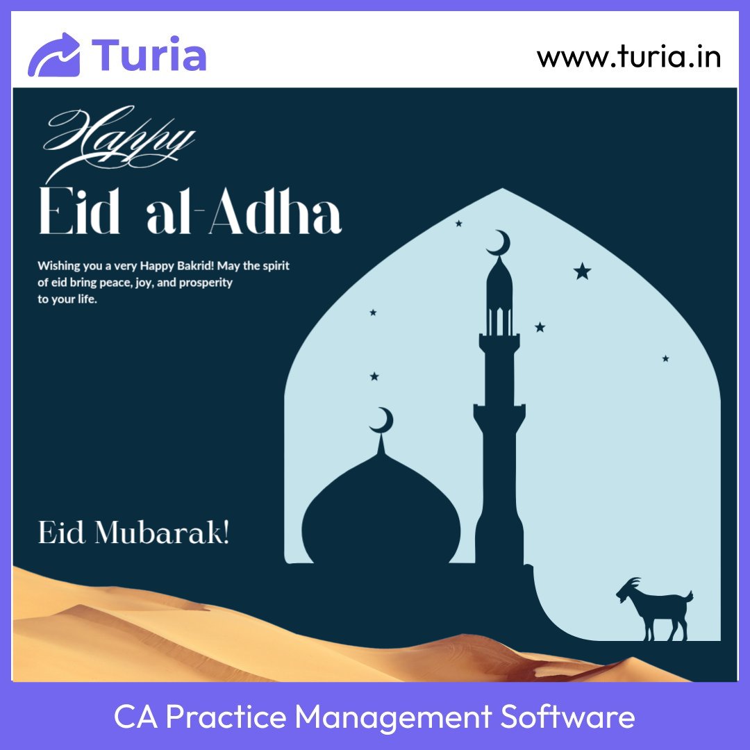 turia_practice's tweet image. Turia wishes you, On this blessed occasion of Bakrid, may we all grow in gratitude, generosity, and success. Eid Mubarak from our business family to yours
#eidmubarak #turia #CAsolutions #capractise #capracticemanagementsoftware