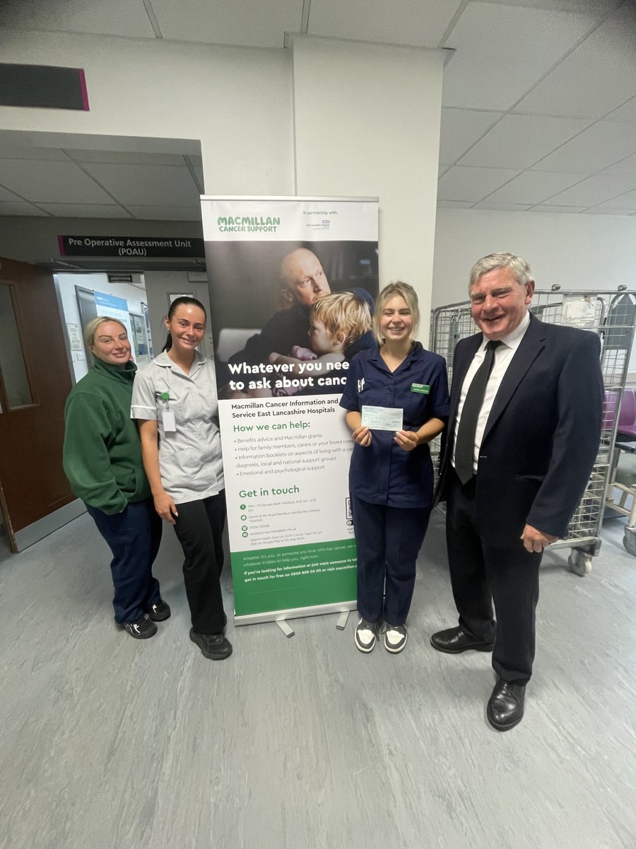 Burnley Catenians Past President recently presented a cheque for £500 from the President's Charity Fund to MacMillan Cancer Support at Burnley General Hospital.  The image shows John McNabb making the presentation to MacMillan staff.