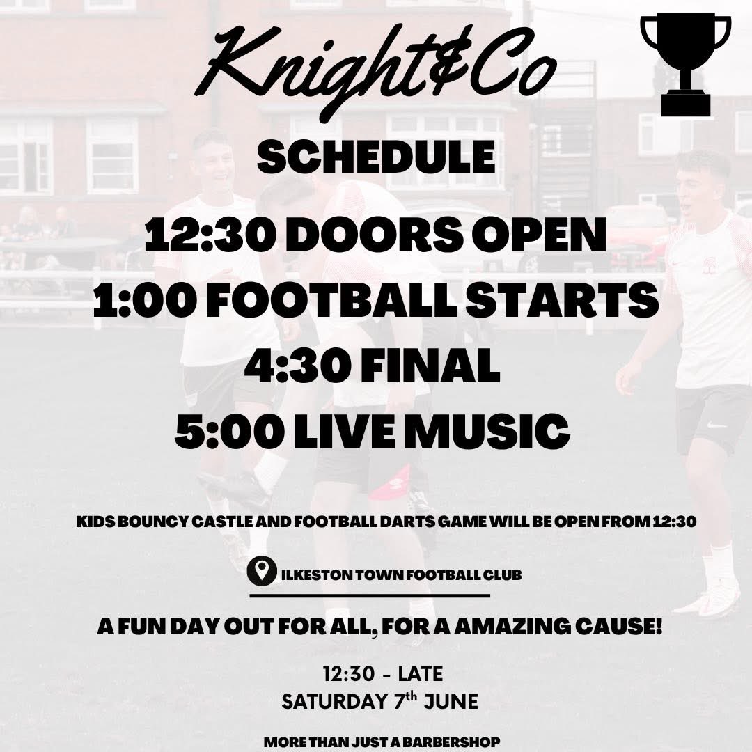 KnightandCoFC's tweet image. IT’S TOURNAMENT DAY! Doors at @ilkestontown_fc will open for 12:30 and our first set of games kick off at 1pm, so make sure you are pitch side with a drink nice and early. Tickets for the raffle are still available and the prize lists still growing. Scan the QR code for tickets!