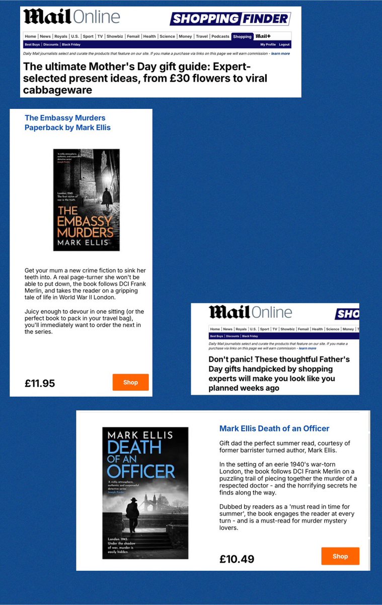 Mark Ellis (@markellis15) on Twitter photo Many thanks to <a href="/DailyMail/">Daily Mail</a> for a #FrankMerlin double whammy. Merlin 1, #TheEmbassyMurders, was the Mail recommended book for #MothersDay - ‘Juicy enough to devour in one sitting’. Then today, for #FathersDay, they pick the new Merlin, #DeathOfAnOfficer - ‘The perfect summer read’. Many thanks to <a href="/DailyMail/">Daily Mail</a> for a #FrankMerlin double whammy. Merlin 1, #TheEmbassyMurders, was the Mail recommended book for #MothersDay - ‘Juicy enough to devour in one sitting’. Then today, for #FathersDay, they pick the new Merlin, #DeathOfAnOfficer - ‘The perfect summer read’.