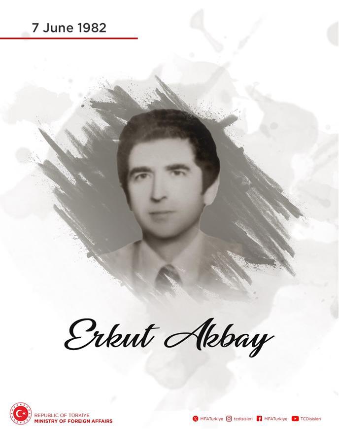 MFATurkiye's tweet photo. We remember with respect our martyrs, Erkut Akbay, Administrative Attaché at the Embassy of Türkiye in Lisbon, and his spouse Nadide Akbay, who lost their lives following a heinous attack perpetrated by terrorist organization JCAG on 7 June 1982. https://t.co/3KrDPdQRt5 https://t.co/49isreRsEY