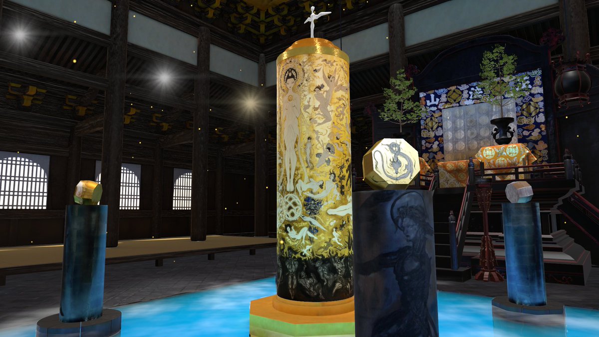 金色世界 ⁄ GOLDEN VIEW OF THE WORLD　―By Yoshitaka Amano
天野喜孝の個展・『金色世界』のVR再現ワールド。絵画と「金色厨子」の展示の他、絵から抜け出てきた竜が場内を飛ぶなど幻想世界的なギャラリーとなってます。

vrchat.com/home/world/wrl…
#VRChat_world紹介 #VRChat