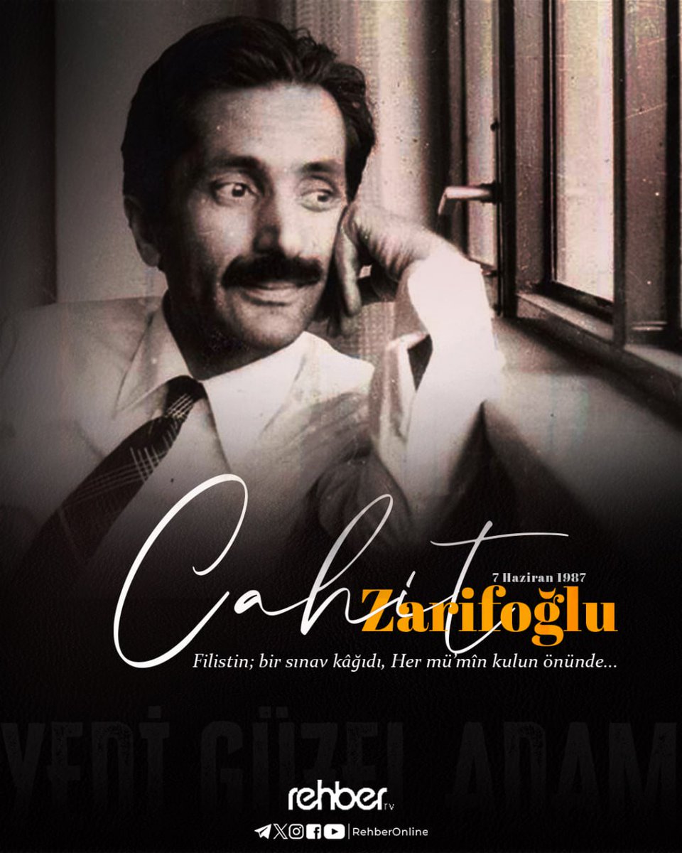 "Filistin bir sınav kağıdı, her Mümin kulun önünde..."

- Cahit Zarifoğlu'nu vefatının yıldönümünde rahmetle anıyoruz.

#CahitZarifoğlu #7Haziran #YediGüzelAdam #Edebiyat #Dava #Zafer