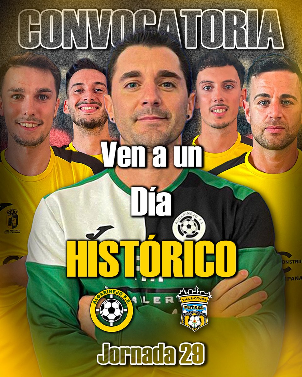 📅 𝗗𝗜𝗔 𝗗𝗘 𝗣𝗔𝗥𝗧𝗜𝗗𝗢 

🟡  ¡Ven de AMARILLO! 
🔊  ¡Con ganas de ANIMAR!
🥳  Desde las 19h... comienza la FIESTA del CAMPEÓN... ¡NO FALTES!

🏆 Jornada 29
🆚 #VillaDeOtura
➡️ HOY, SÁBADO 7 DE JUNIO
⌚ 20:00h

🏟️ Pabellón Francisco Adrián García Lopera (Algarinejo)