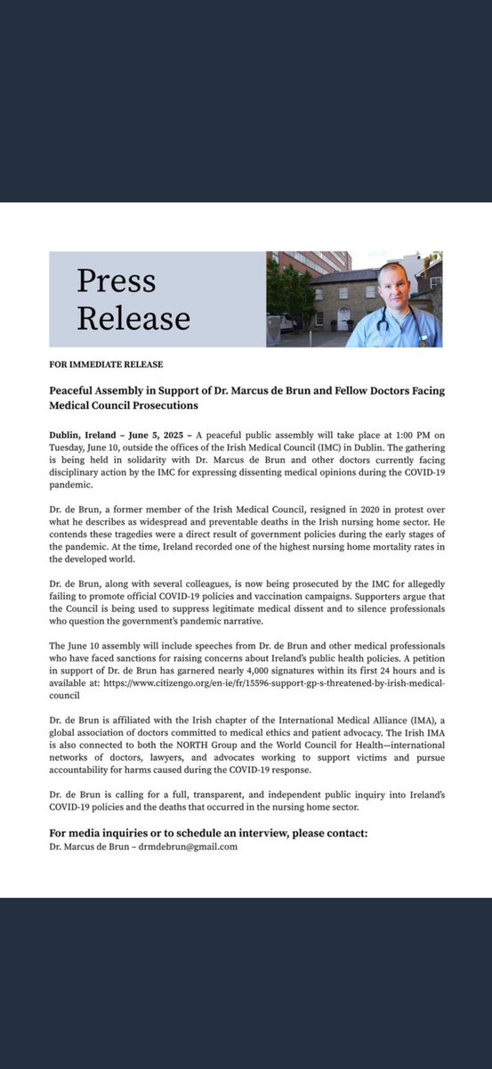 Peaceful Assembly in Support of Dr. Marcus de Brun and fellow doctors facing Medical Council prosecution.