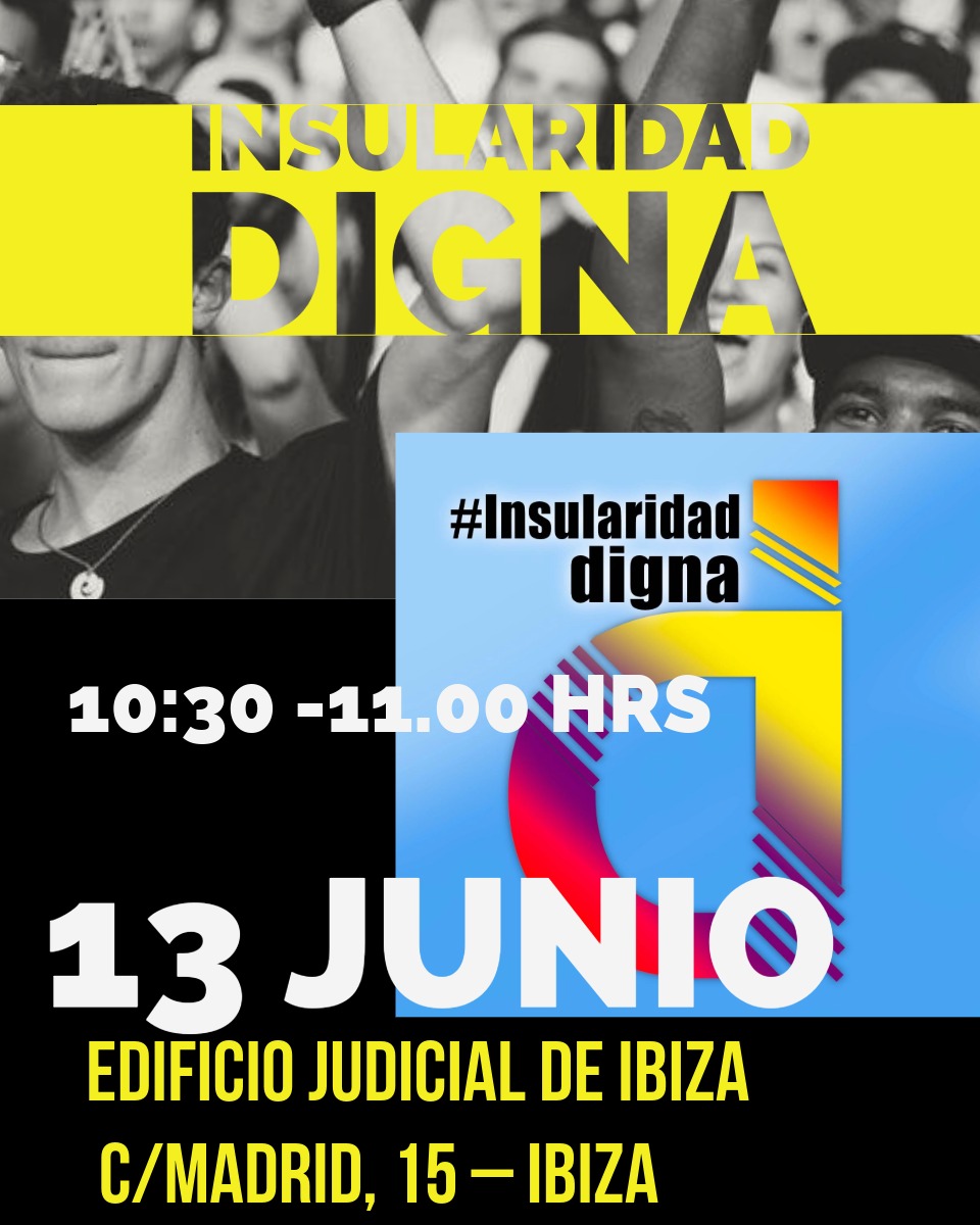 El próximo viernes, 13 de junio, a las 10:30 h. nueva concentración de #InsularidadDigna frente a los Juzgados de Ibiza.
Seas funcionario o ciudadano, acude.
Por unos servicios públicos de calidad.
Por una indemnización por residencia justa.