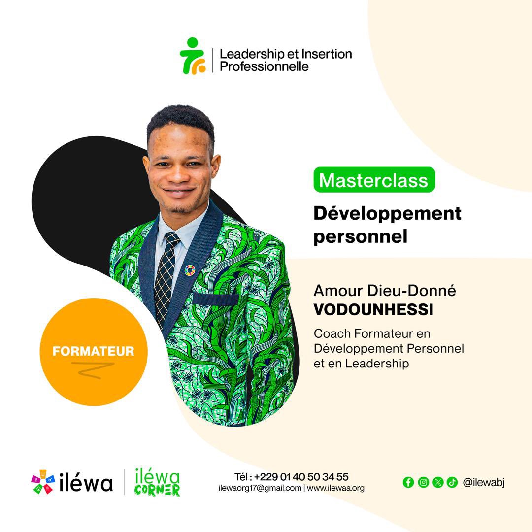 Cap sur le développement personnel avec notre Masterclass du jour !

Aujourd’hui, nos jeunes LIP auront la chance d’être formés par Amour Dieu-Donné VODOUNHESSI, coach en développement personnel et leadership.
L’objectif ? Apprendre à mieux se connaître, à renforcer sa confiance