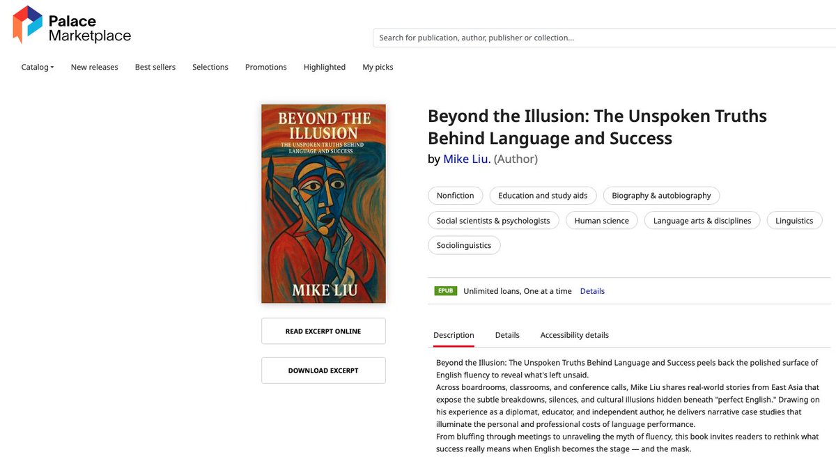Michael30303521's tweet image. 📚 Beyond the Illusion is now on Palace Marketplace — free to borrow via your local library.

This isn’t about grammar. It’s a frontline report on fluency, failure, and the masks we wear in English.

🫡 Borrow it now: market.thepalaceproject.org/item/6731149
#LibraryAccess #IndieBooks