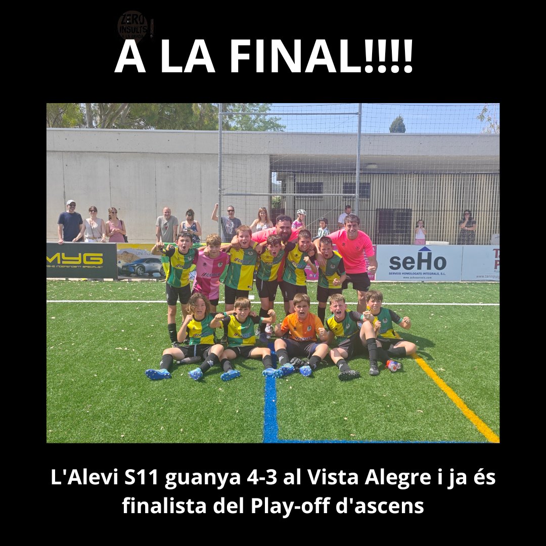L'Alevi S11 ha guanyat aquest matí al Vista Alegre per 4-3 i ja és finalista dels Play-offs d'ascens a 2a!!!

En un partit emocionant i disputat, els nostres jugadors han acabat remontant i han guanyat aquesta intensa semifinal

Enhorabona equipàs!!!!  💛💚💛💚⚽⚽