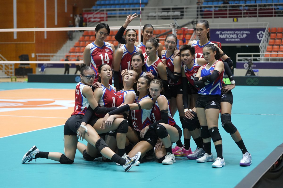 volleyball_phi's tweet photo. That 'first win' feeling hits different! ✨ We're off to a flying start at the AVC Nations Cup, and these photos are proof. Special shoutout to our incredible supporters, especially our kababayans in Vietnam – we felt your love from the stands! Maraming salamat! 🙏 https://t.co/tsLR2SsMF9