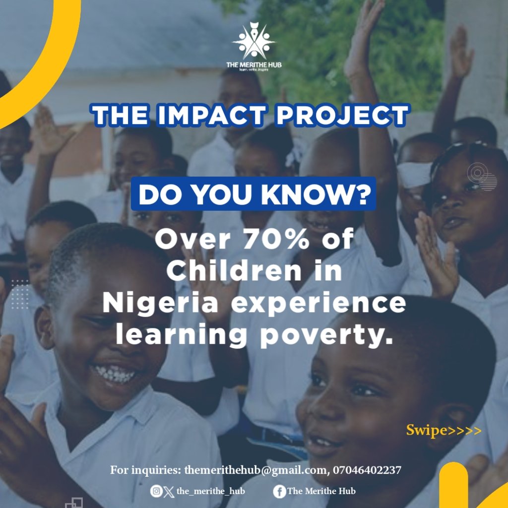 the_merithe_hub's tweet photo. Have you heard about Learning Poverty, and do you know that about 70% of children in Nigeria experience it?
Engage this post to know:
✓What learning poverty is.
✓A fact about learning poverty.
✓How you can help.
✓Give your opinion/solutions to it.
#theimpactproject #sdg4 https://t.co/5JOdpj0P0F