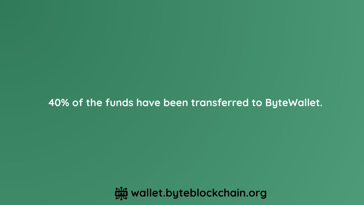 ✅Update: 40% of mining funds have been successfully transferred to ByteWallet!

We appreciate your patience — every step is taken with security and accuracy in mind. 

📦 100% of funds will be fully transferred in the coming days! Check your ByteWallet app daily for the updates!