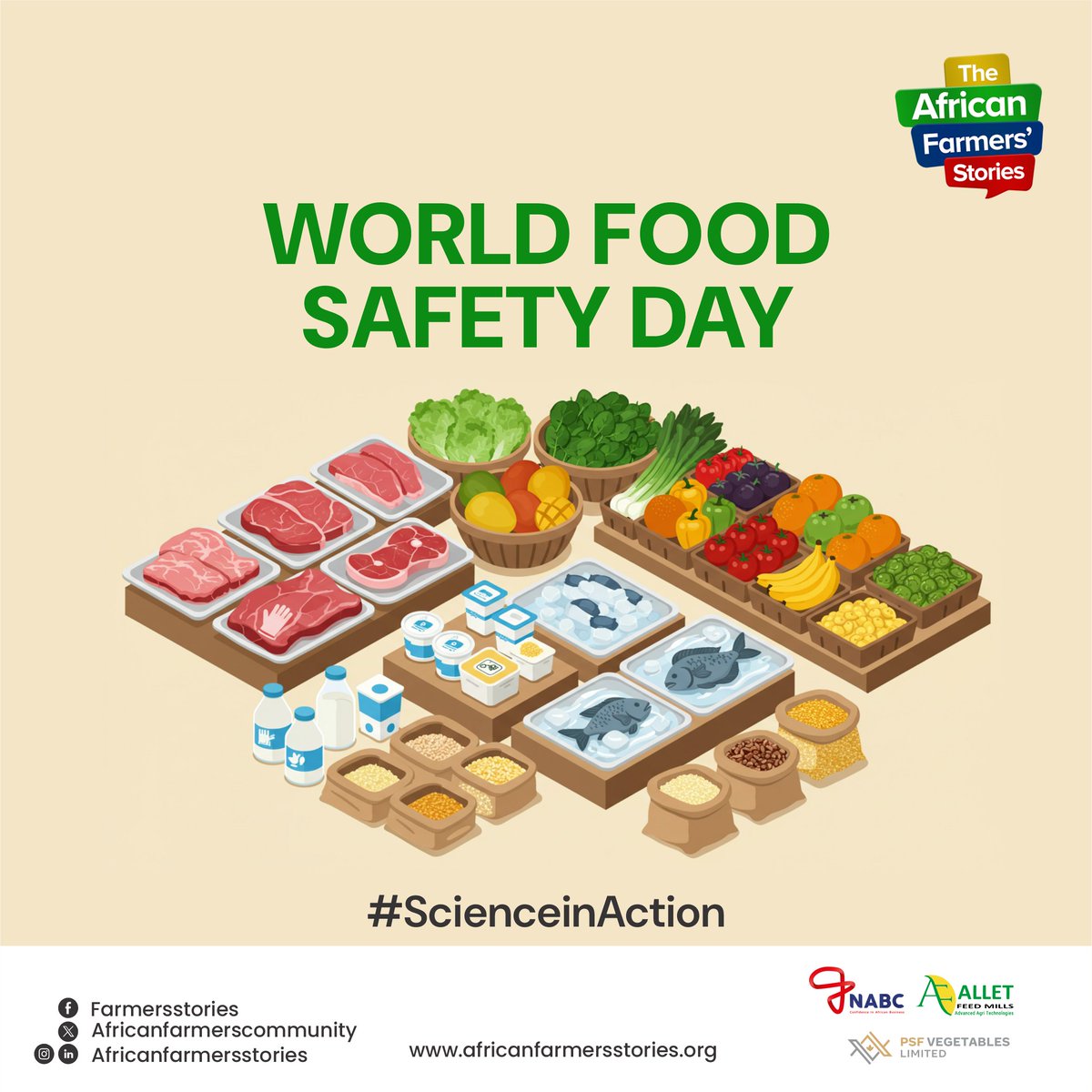 #WorldFoodSafetyDay 2025
Food Safety – Science in Action
Food safety is everyone’s business
• 1.6 M sick daily from unsafe food (<a href="/WHO/">World Health Organization (WHO)</a> )

From on-farm testing to clean markets &amp; savvy consumers—science guides every step.
#ScienceInAction #SafeFoodForAll #AgriTech #TAFSVoices