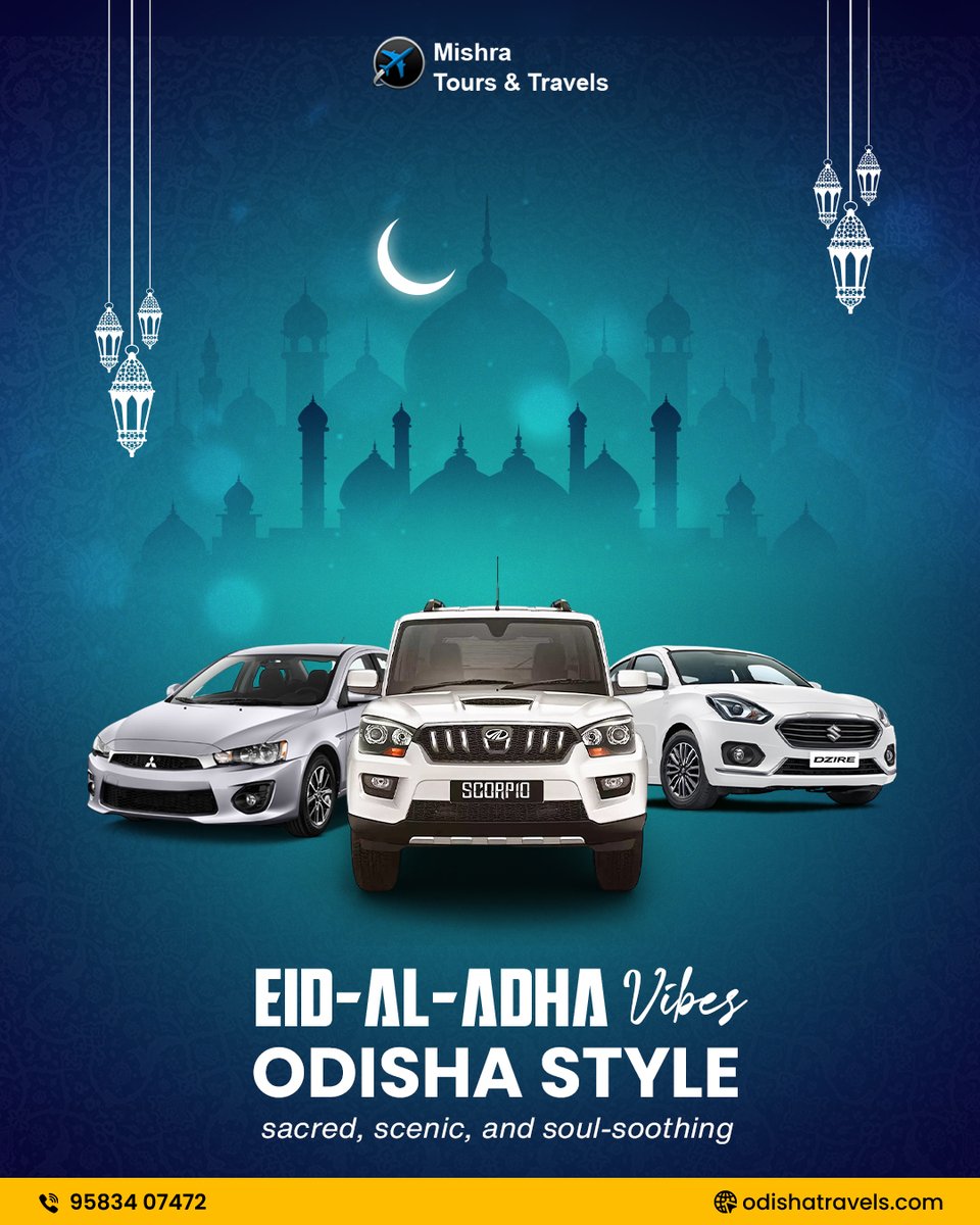 🌙 Happy Eid ul Adha 2025 — Odisha edition!

Whether it's temple trails or nature escapes, Mishra Tours and Travels makes your Eid trip effortlessly magical.

#EidAlAdha #odishatravel #mishratoursandtravels #exploreodisha #odishatourism #eidmubarak2025 #vacationmode #booknow
