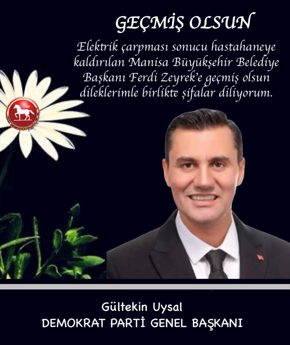 TÜRKİYE KUŞU (@turrkiyekusu) on Twitter photo Elektrik çarpması sonucu hastahaneye kaldırılan Manisa Büyükşehir Belediye Başkanı Ferdi Zeyrek’e geçmiş olsun dileklerimle birlikte şifalar diliyorum.
<a href="/DpGultekinUysal/">Gültekin Uysal</a> Elektrik çarpması sonucu hastahaneye kaldırılan Manisa Büyükşehir Belediye Başkanı Ferdi Zeyrek’e geçmiş olsun dileklerimle birlikte şifalar diliyorum.
<a href="/DpGultekinUysal/">Gültekin Uysal</a>