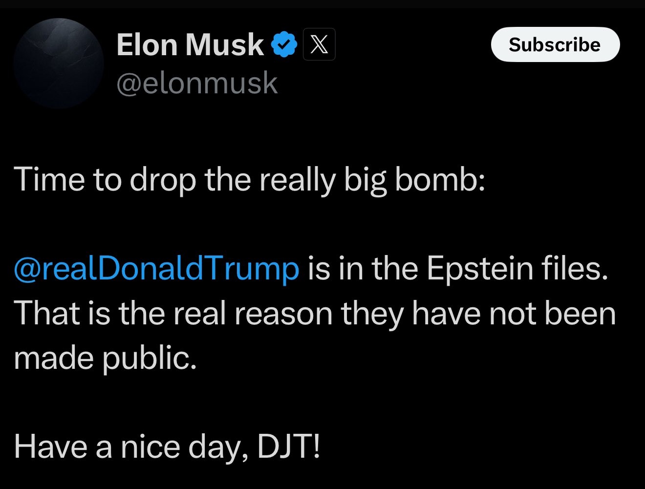 ElBuni on X: "Elon musk borró el tweet Acusando a trump de estar en la lista de epstein kjj El verdadero "era joda" https://t.co/2QIcrjm574" / X