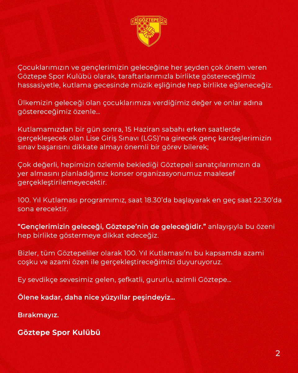 📢Kulübümüzden 100. Yıl Kutlamaları Hakkında Açıklama

#Göztepe #GözGöze100Sene