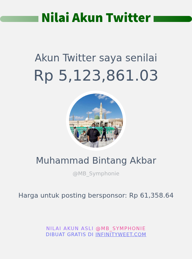 MB_Symphonie's tweet photo. Nilai Twitter Saya adalah: Rp 5,123,861.03

➡️ https://t.co/LhXUXl6MlV https://t.co/ea5sCtq22L