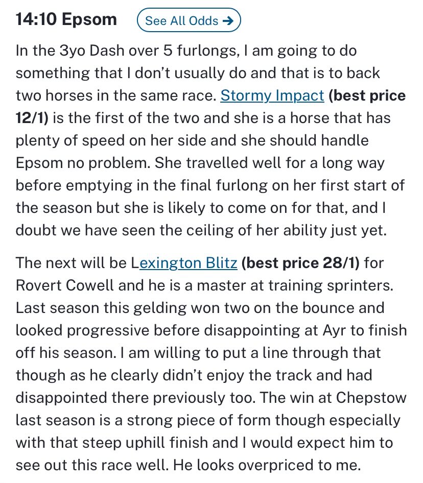 GingerJoeRacing's tweet image. 🫵🏻I made a point that I don’t often back two in one race…

👇But I’ve landed the 1-2 for @oddschecker 

🥇Stormy Impact 12/1
🥈Lexington Blitz 28/1