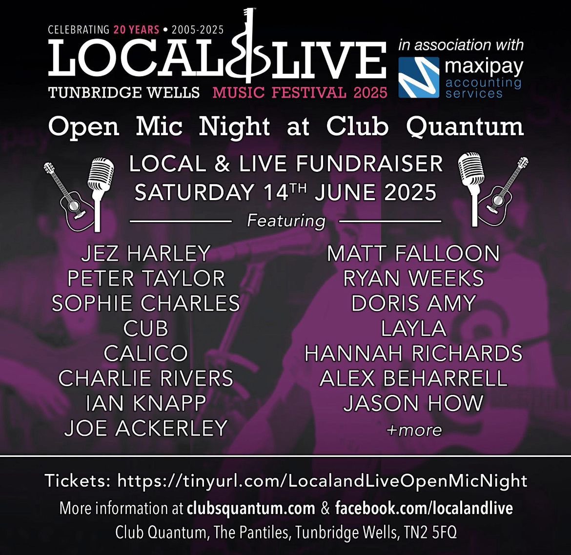 Paul Dunton (@paulduntonmusic) on Twitter photo Join us on Saturday June 14th at Club Quantum, The Pantiles, Tunbridge Wells for our <a href="/Local_and_Live/">Local & Live</a> open mic fundraiser event. ❤️🎤🙏 tickets available via tinyurl.com/LocalandLiveOp…
<a href="/blackdeerfest/">Black Deer Festival</a> <a href="/rtwtogether/">Royal Tunbridge Wells Together</a> <a href="/TWellsCouncil/">TWBC</a> <a href="/tw_events/">Tunbridge Wells Events 👑</a> <a href="/Tun_Wells_FC/">Tunbridge Wells FC</a> <a href="/TWellsTourism/">Visit Tunbridge Wells Tourist Info</a> <a href="/My_T_Wells/">My Tunbridge Wells</a> Join us on Saturday June 14th at Club Quantum, The Pantiles, Tunbridge Wells for our <a href="/Local_and_Live/">Local & Live</a> open mic fundraiser event. ❤️🎤🙏 tickets available via tinyurl.com/LocalandLiveOp…
<a href="/blackdeerfest/">Black Deer Festival</a> <a href="/rtwtogether/">Royal Tunbridge Wells Together</a> <a href="/TWellsCouncil/">TWBC</a> <a href="/tw_events/">Tunbridge Wells Events 👑</a> <a href="/Tun_Wells_FC/">Tunbridge Wells FC</a> <a href="/TWellsTourism/">Visit Tunbridge Wells Tourist Info</a> <a href="/My_T_Wells/">My Tunbridge Wells</a>